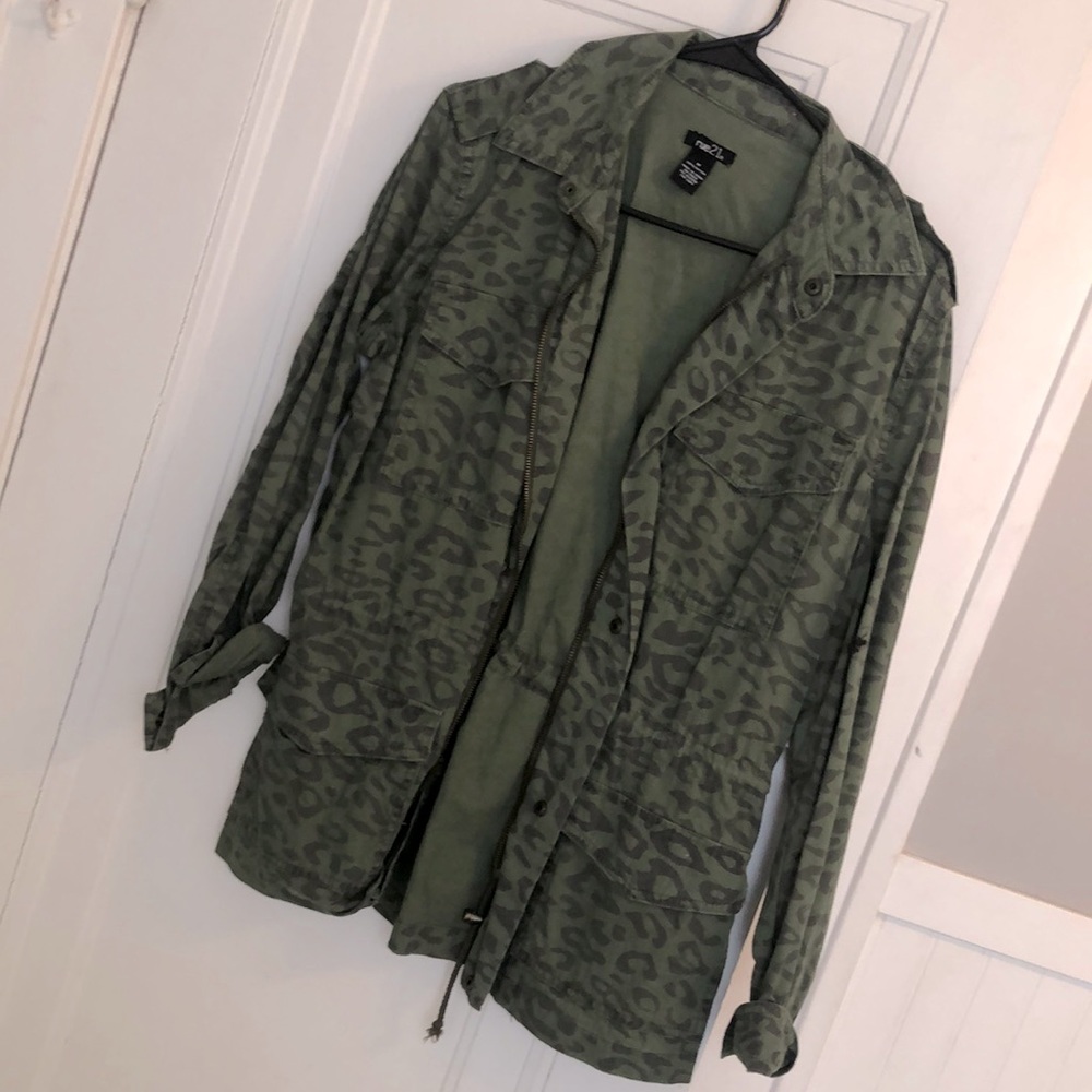 Army green animal print utility jacket